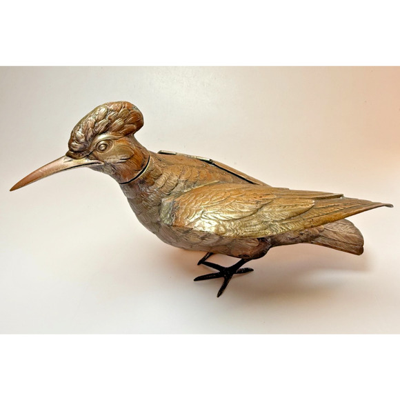 Antique 19th Century German Hoopoe Bird Figural Brass Decanters Articulated Wing - Picture 15 of 16